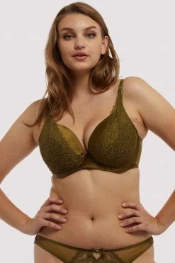 Deja Day Sophia Olive Plunge Push Up Bra New In Bras