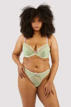 Deja Day Grace Green Supportive Plunge Mesh Bra