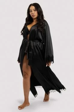 FFFB X PP Enyo Black Applique Lace & Satin Robe