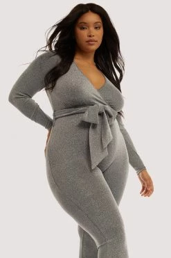 Felicity Hayward X PP Farouz Silver Disco Jumpsuit Curve Nightwear