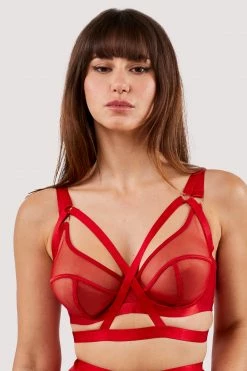 Felicity Hayward X PP New In Mercury Red Harness Mesh Balcony Bra