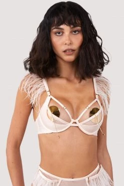 Felicity Hayward X PP Phoenix Blush Mesh And Satin Feather Bra