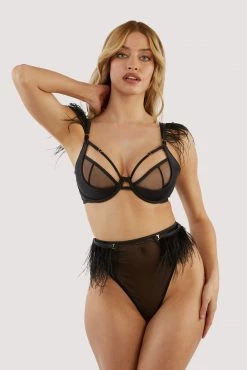 Felicity Hayward X PP Electra Black Mesh And Satin Feather Bra New In