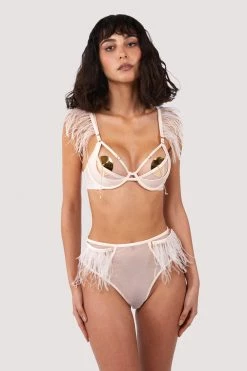 Felicity Hayward X PP Phoenix Blush Mesh And Satin Feather Bra