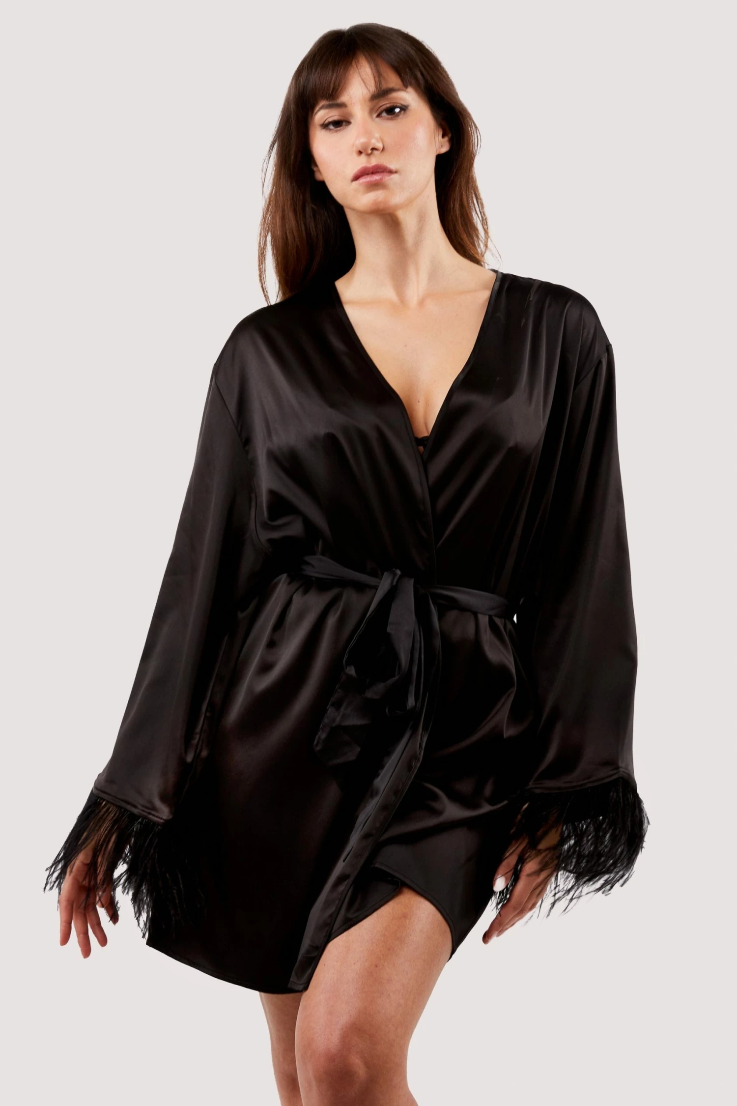 Cheapest ๐ Felicity Hayward X PP Sirus Black Satin And Feather Kimono New In โค๏ธ 4 Felicity Hayward X PP Sirus Black Satin And Feather Kimono New In