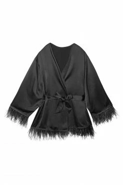 Cheapest ๐ Felicity Hayward X PP Sirus Black Satin And Feather Kimono New In โค๏ธ 17 Felicity Hayward X PP Sirus Black Satin And Feather Kimono New In