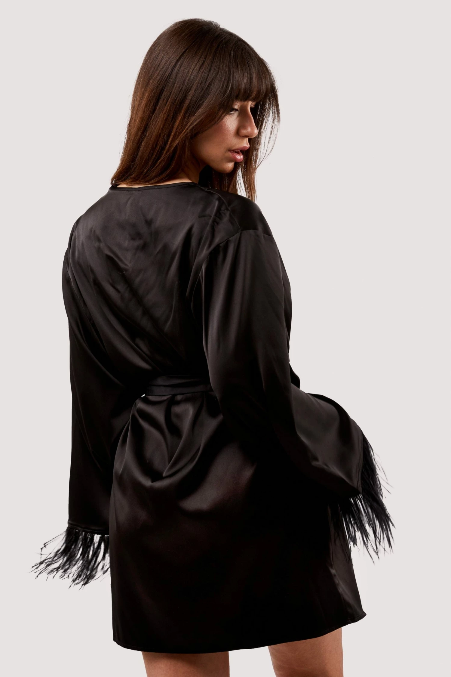 Cheapest ๐ Felicity Hayward X PP Sirus Black Satin And Feather Kimono New In โค๏ธ 5 Felicity Hayward X PP Sirus Black Satin And Feather Kimono New In