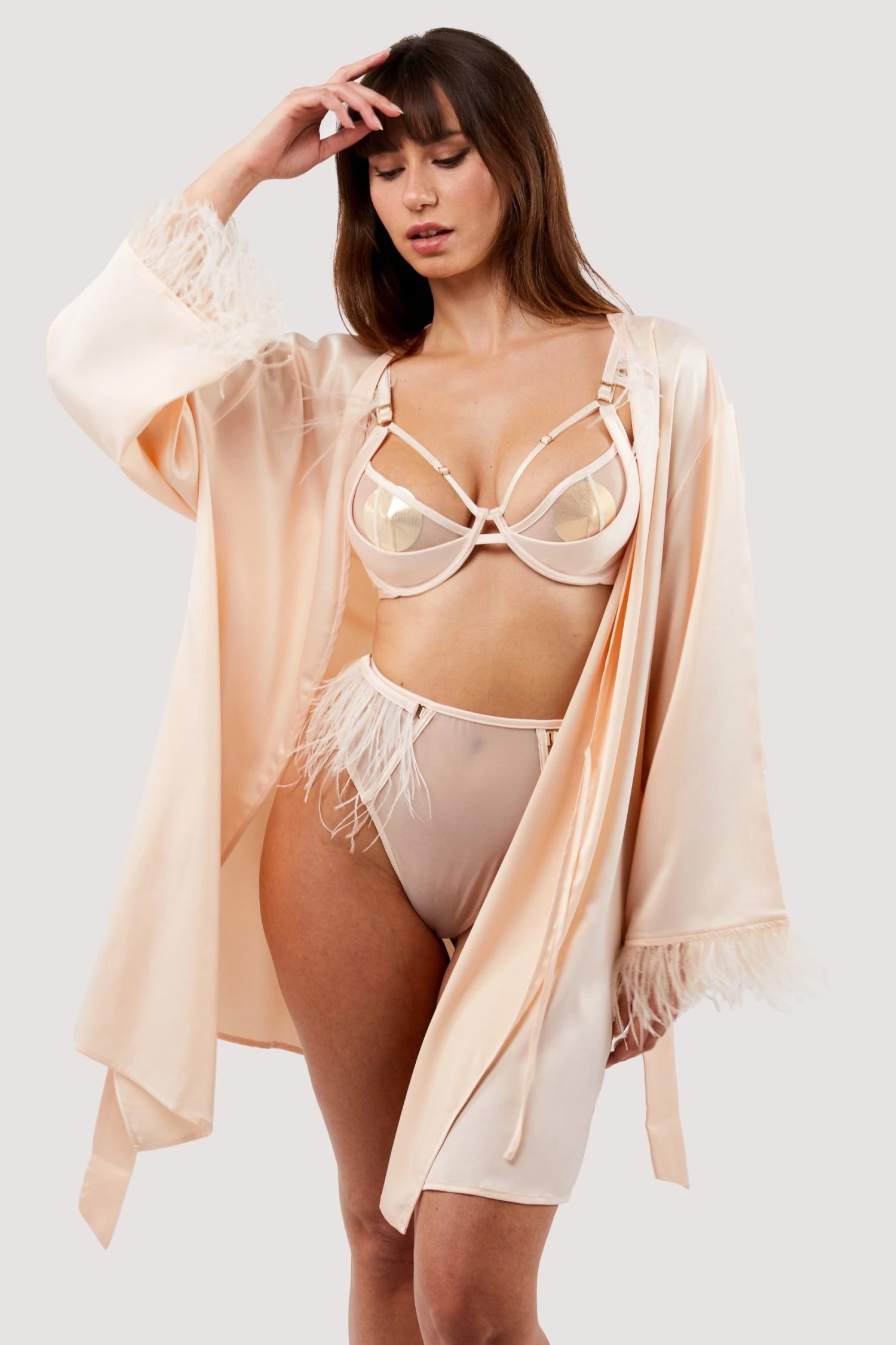 Outlet โ Felicity Hayward X PP Cassiopeia Blush Pink Satin And Feather Kimono New In ๐ 1 Felicity Hayward X PP Cassiopeia Blush Pink Satin And Feather Kimono New In