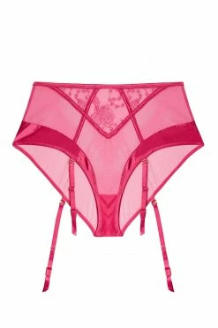 Felicity Hayward X PP New In Lyra Pink Embroidered High Waisted Suspender Brief