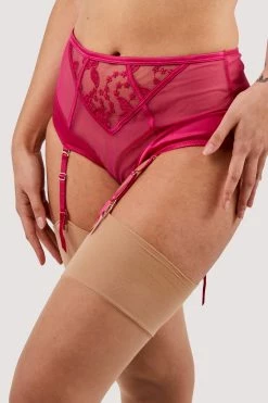 Felicity Hayward X PP New In Lyra Pink Embroidered High Waisted Suspender Brief