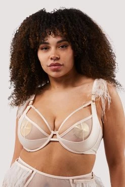 Felicity Hayward X PP Phoenix Blush Mesh And Satin Feather Bra