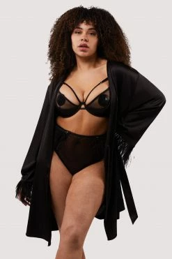 Cheapest ๐ Felicity Hayward X PP Sirus Black Satin And Feather Kimono New In โค๏ธ 14 Felicity Hayward X PP Sirus Black Satin And Feather Kimono New In
