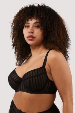 Playful Promises Curve Exclusive New In Presley Black Stripe And Lace Trim Bra