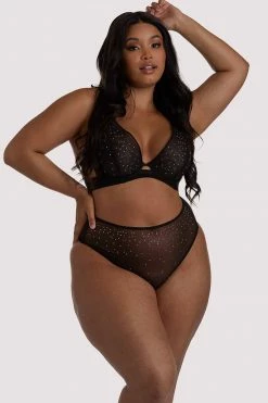 Playful Promises Curve Exclusive Knickers Lydia Black Diamante Highwaist Thong