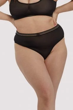 Playful Promises Curve Exclusive Chelsea Black Mesh Highwaist Brief Knickers
