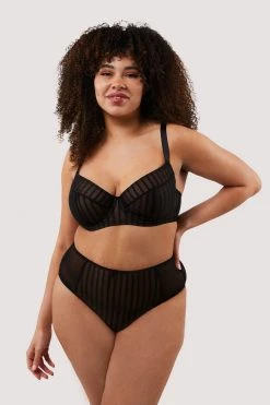 Playful Promises Curve Exclusive Presley Black Stripe And Lace Trim Brief New In