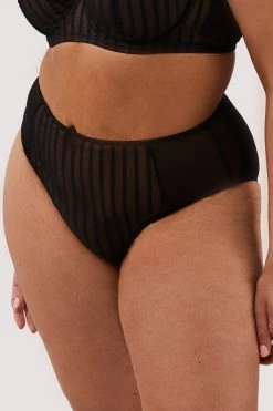 Playful Promises Curve Exclusive Presley Black Stripe And Lace Trim Brief New In