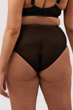 Playful Promises Curve Exclusive Presley Black Stripe And Lace Trim Brief New In