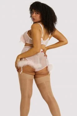 Playful Promises Curve Exclusive Marina Pink Feather Suspender Belt Suspenders