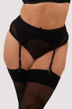 Playful Promises Curve Exclusive New In Presley Black Stripe And Lace Trim Suspender