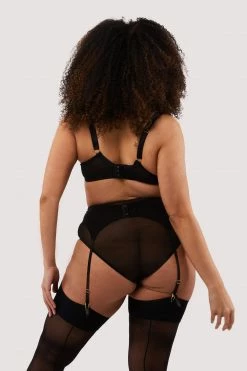 Playful Promises Curve Exclusive New In Presley Black Stripe And Lace Trim Suspender
