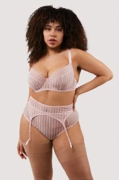 Playful Promises Curve Exclusive Presley Pink Stripe And Lace Trim Suspender
