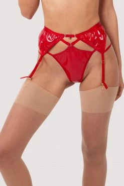 Hustler Maxine Red PVC Strap And Ring Detail Suspender New In