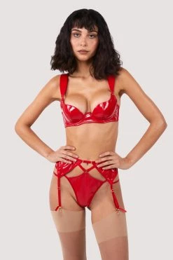 Hustler Maxine Red PVC Strap And Ring Detail Suspender New In