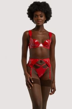 Hustler Maxine Red PVC Strap And Ring Detail Suspender New In