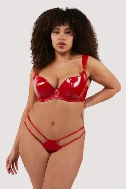 Hustler New In Maxine Red PVC Strap And Ring Detail Brief