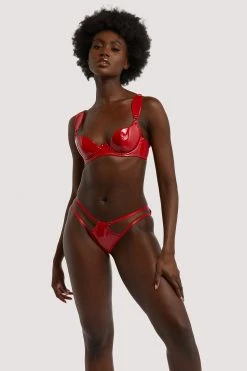 Hustler New In Maxine Red PVC Strap And Ring Detail Brief