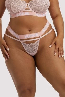 Hustler Knickers Branded Lace Baby Pink Thong