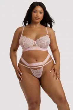Hustler Knickers Branded Lace Baby Pink Thong