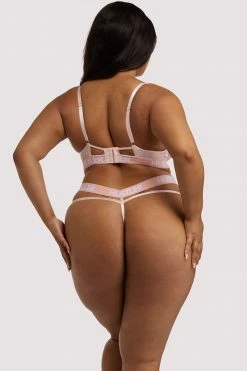 Hustler Knickers Branded Lace Baby Pink Thong