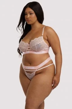 Hustler Knickers Branded Lace Baby Pink Thong