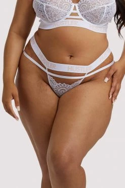 Hustler Knickers Branded Lace White Thong