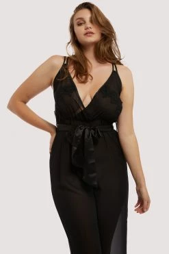 Best Sale ✔️ Hustler Belle Black Chiffon & Lace Jumpsuit ⌛ 15 Hustler Belle Black Chiffon & Lace Jumpsuit
