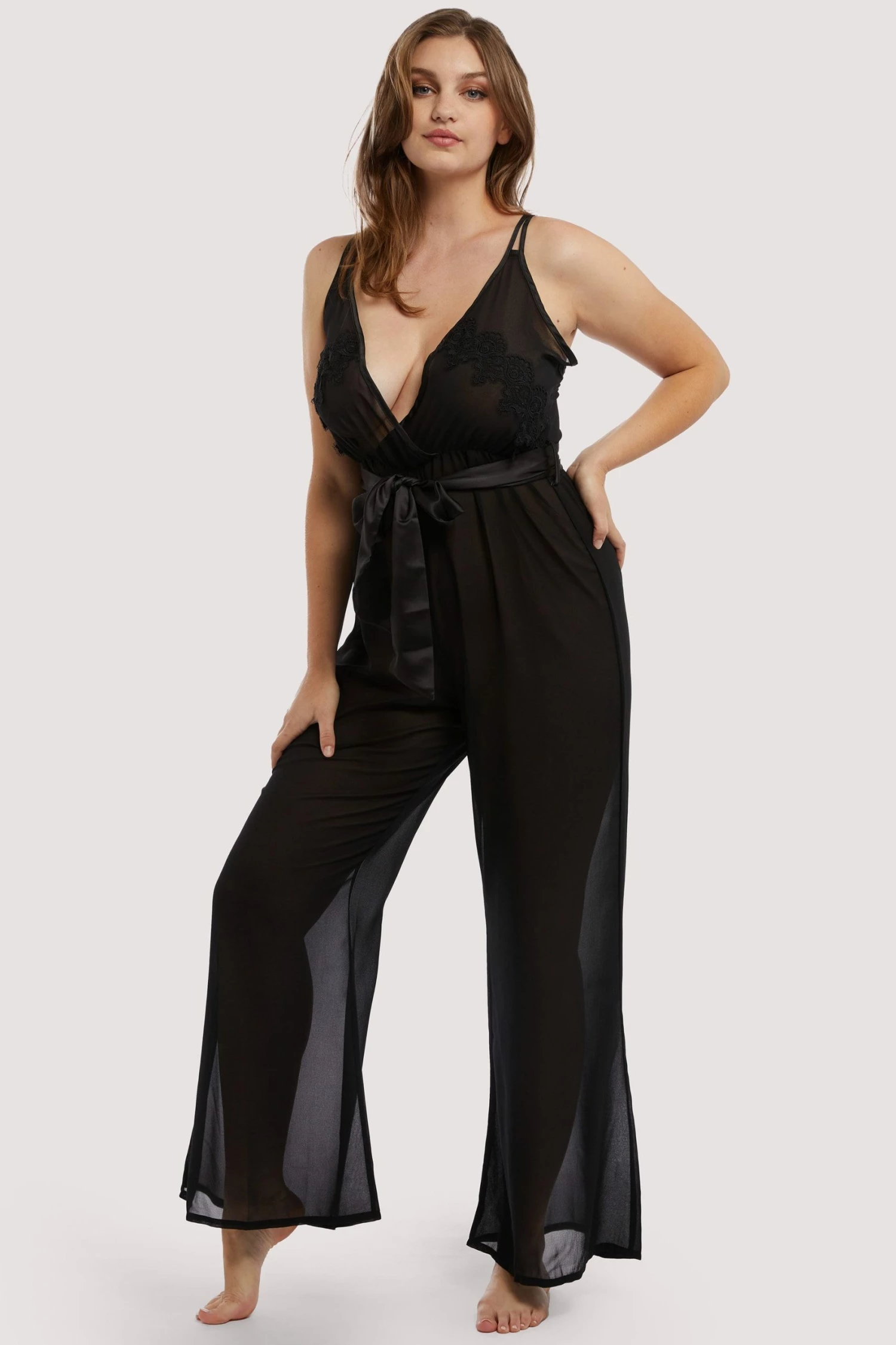Best Sale ✔️ Hustler Belle Black Chiffon & Lace Jumpsuit ⌛ 9 Hustler Belle Black Chiffon & Lace Jumpsuit