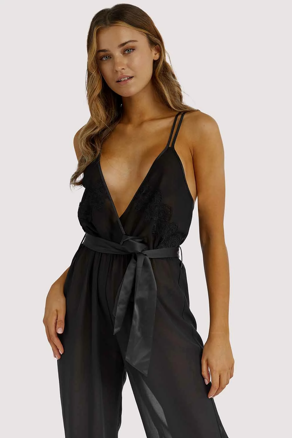 Best Sale ✔️ Hustler Belle Black Chiffon & Lace Jumpsuit ⌛ 3 Hustler Belle Black Chiffon & Lace Jumpsuit