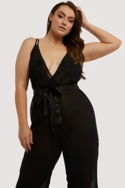 Best Sale ✔️ Hustler Belle Black Chiffon & Lace Jumpsuit ⌛ 16 Hustler Belle Black Chiffon & Lace Jumpsuit