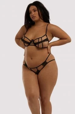 Hustler Tilly Black Caged Embroidery Brief