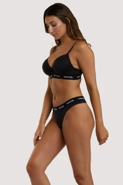 Hustler Branded Black Thong Knickers