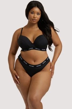 Hustler Branded Black Thong Knickers