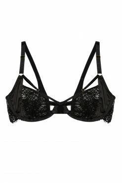 Hustler New In Reena Black Satin And Lace Cut Out Bra