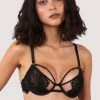 Hustler New In Reena Black Satin And Lace Cut Out Bra