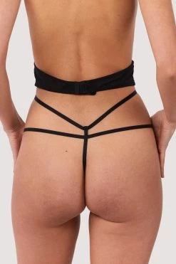 Hustler Sylvia Black Strappy Satin Thong
