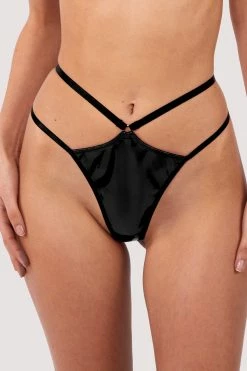 Hustler Maxine Black PVC Strap And Ring Detail Thong