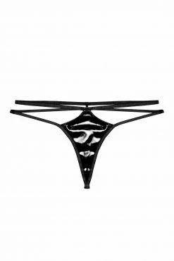 Hustler Maxine Black PVC Strap And Ring Detail Thong