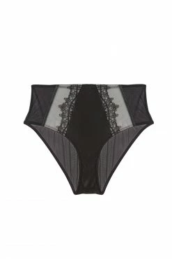 Playful Promises Wren Black Illusion Mesh And Satin High Waist Brief New In