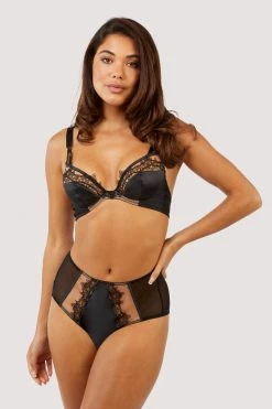 Playful Promises Wren Black Illusion Mesh And Satin High Waist Brief New In